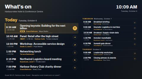 What's on — events agenda template preview