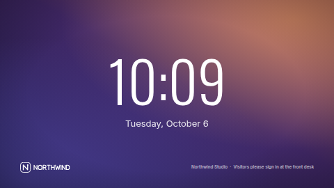 Holding screen — calm gradient with time and date template preview