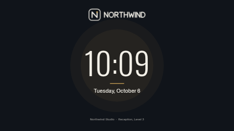 Holding screen — logo and clock template preview