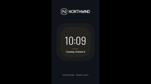 Holding screen — logo and clock (portrait) template preview