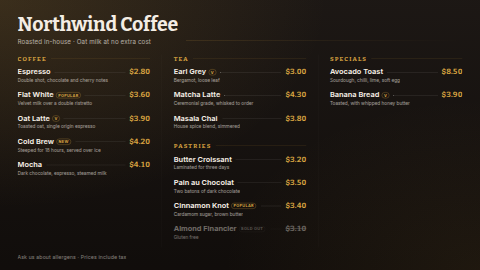 Menu board template preview