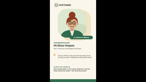 Teacher & volunteer spotlight (portrait) template preview